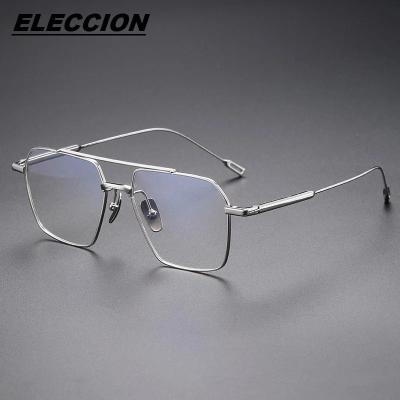 Eleccion Unisex Full Rim Square Double Bridge Titanium Eyeglasses 81017 Full Rim Eleccion Silver CHINA