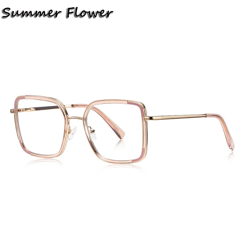 Summer Flower Women's Full Rim Square Tr 90 Titanium Eyeglasses 31354