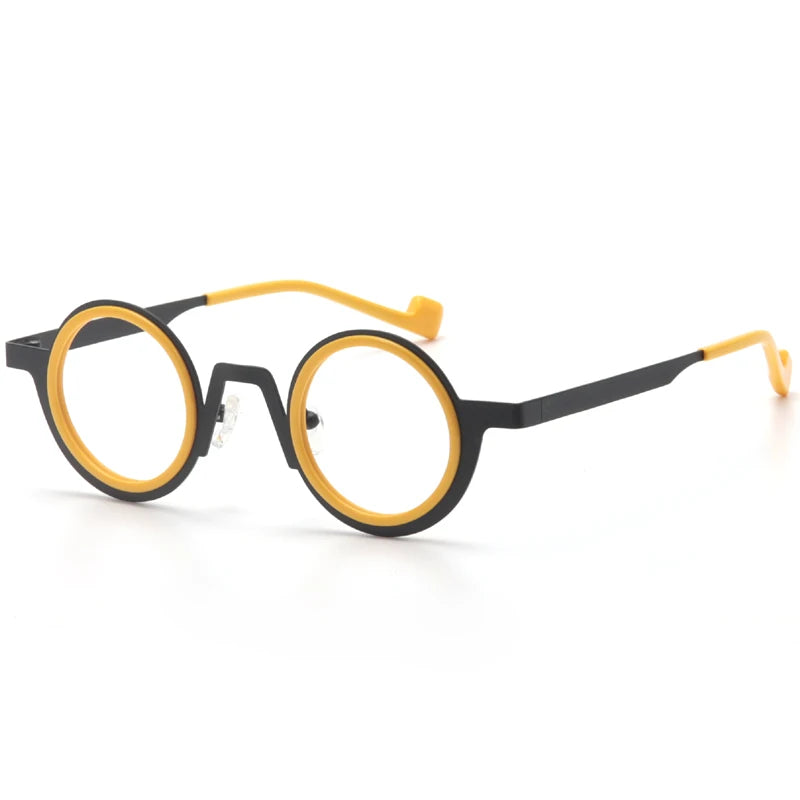 Aror Women's Full Rim Round Acetate Alloy Eyeglasses 76868 Full Rim Aror Black Yellow