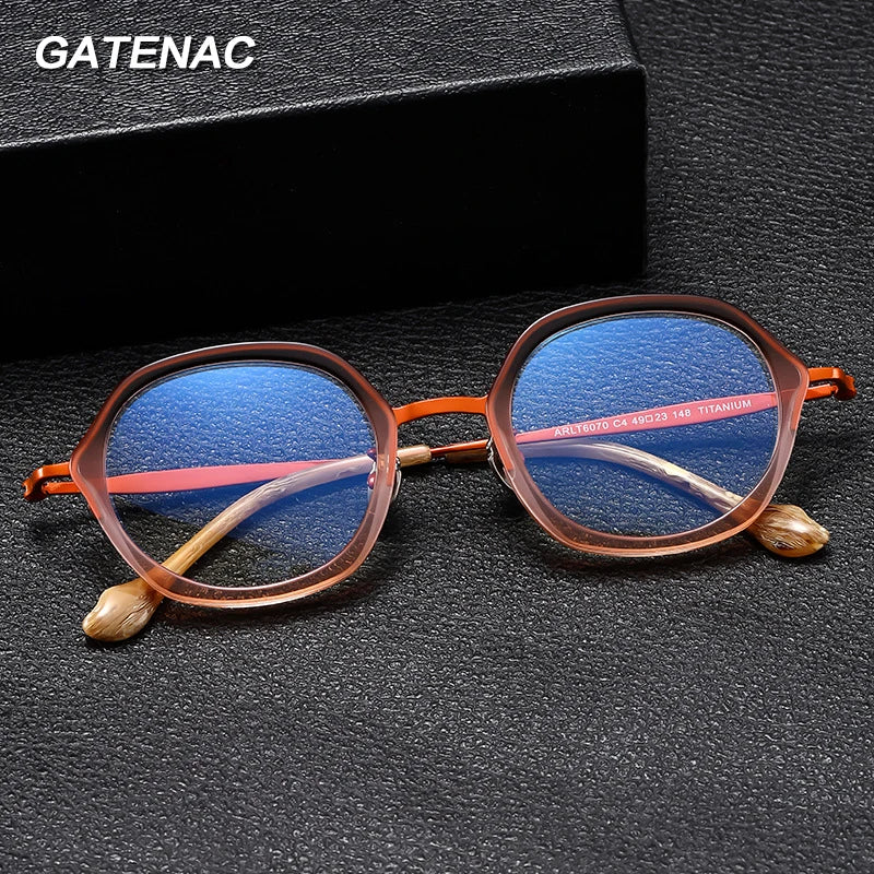 Gatenac Unisex Full Rim Square Acetate Titanium Eyeglasses Gxyj1461 Full Rim Gatenac   