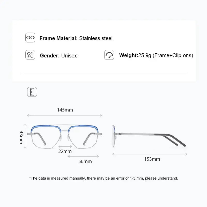 Gmei 790429 Men's Full Rim Oval Double Bridge Steel Frames Clip On Sunglasses FuzWeb