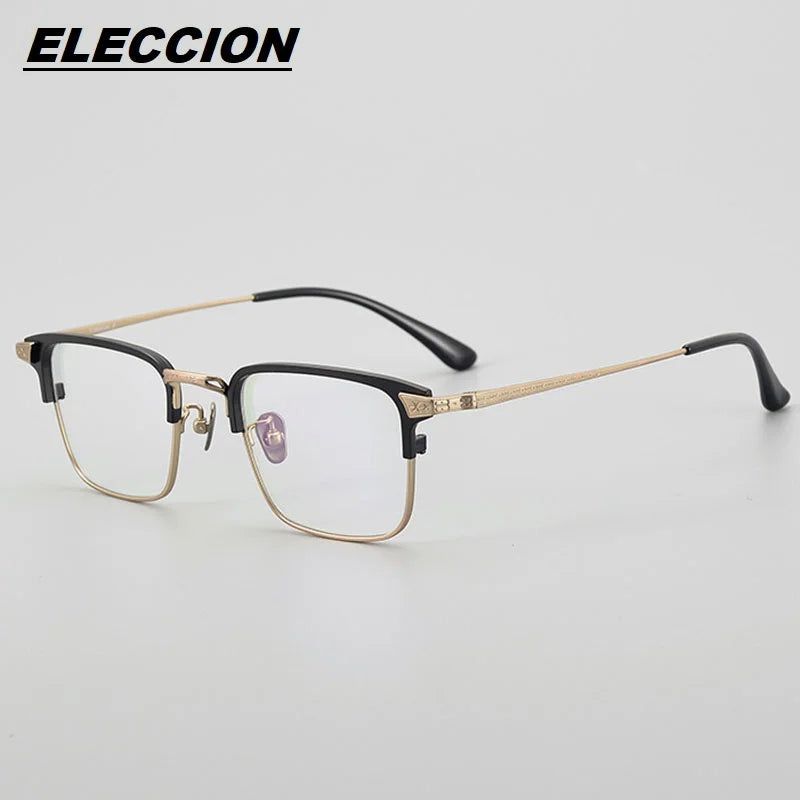 Eleccion Unisex Full Rim Square Titanium Eyeglasses 14405 Full Rim Eleccion Black - Gold CHINA