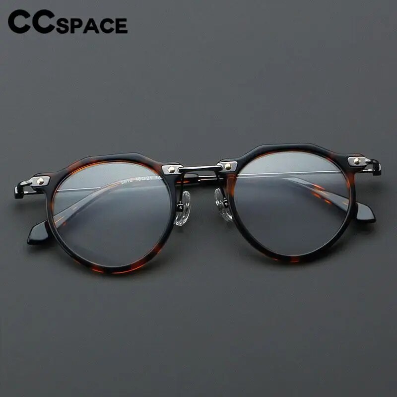 CCSpace Unisex Full Rim Flat Top Round Acetate Eyeglasses 57028 Full Rim CCspace   