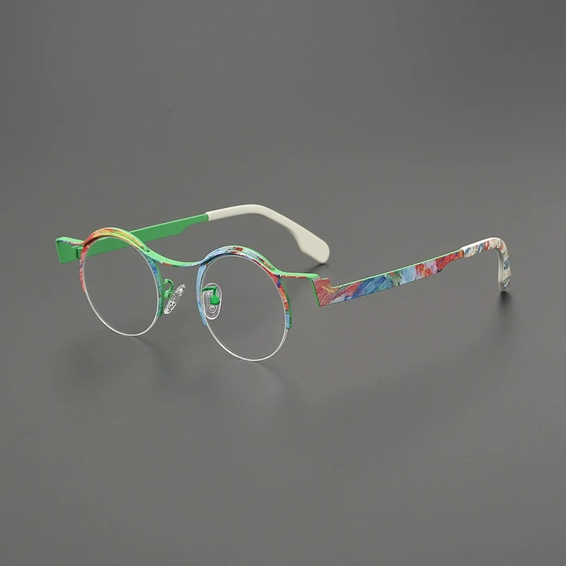 Gatenac Women's Semi Rim Brow Line Round Titanium Eyeglasses G85837