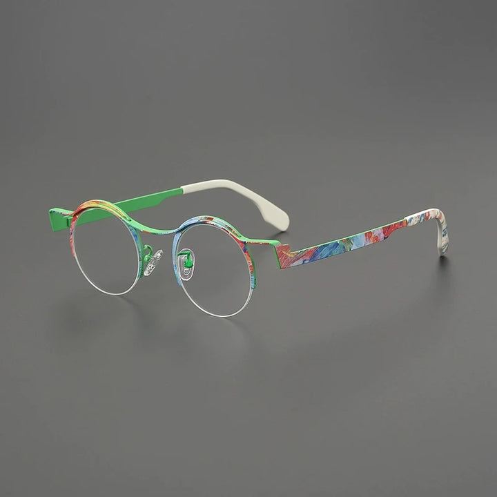 Gatenac Women's Semi Rim Brow Line Round Titanium Eyeglasses G85837