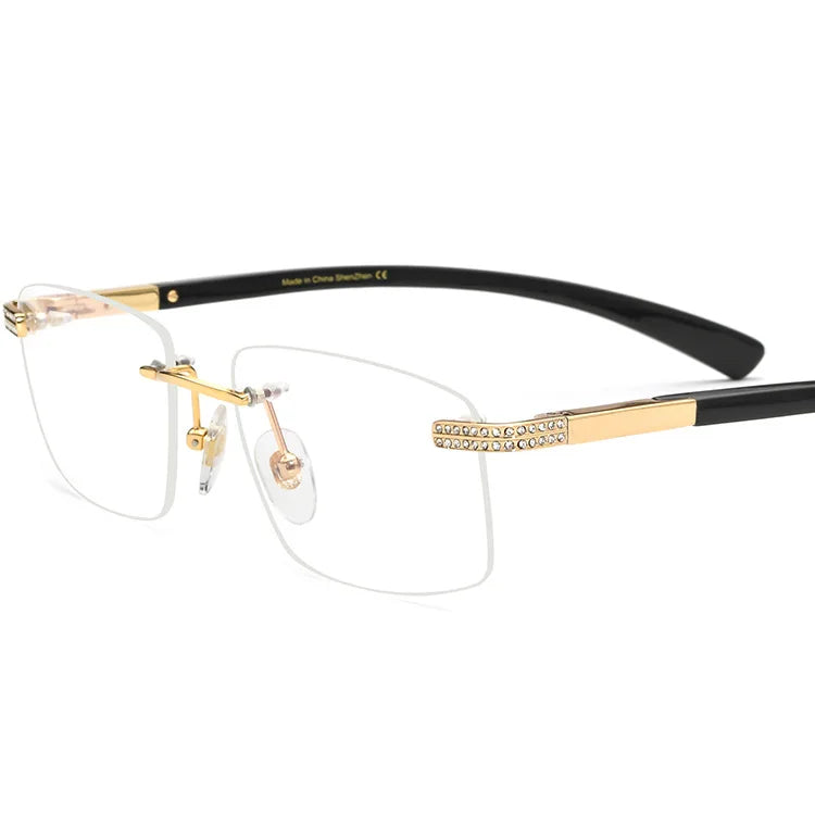 Hewei Unisex Rimless Square Studded Titanium Horn Eyeglasses 90022