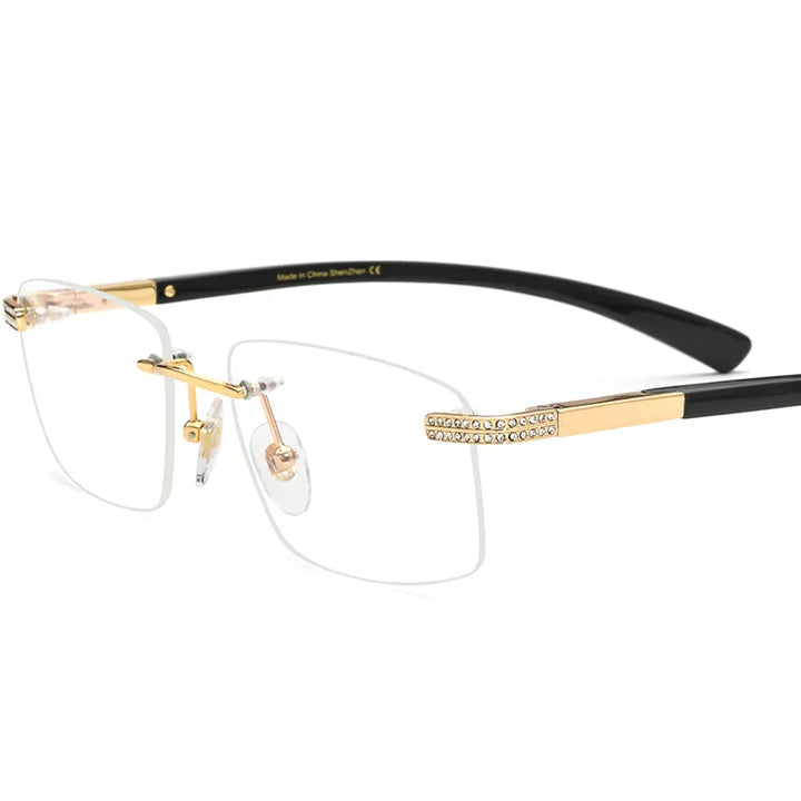 Hewei Unisex Rimless Square Studded Titanium Horn Eyeglasses 90022