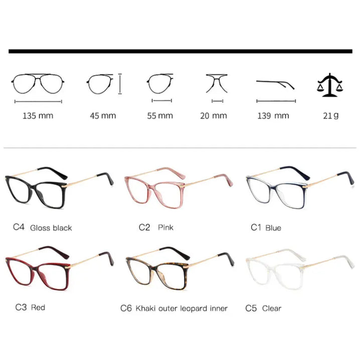 Handoer Women's Full Rim Square Cat Eye Tr 90 Alloy Eyeglasses 92196