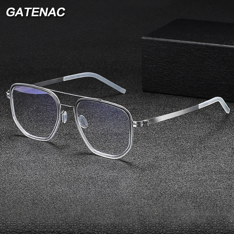 Gatenac Unisex Full Rim Square Acetate Eyeglasses Gxyj-1185 Full Rim Gatenac   