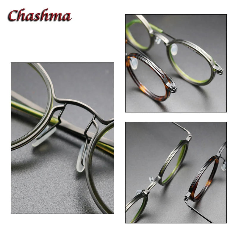 Chashma Ochki Unisex Full Rim Round Acetate Titanium Eyeglasses 302 Full Rim Chashma Ochki   