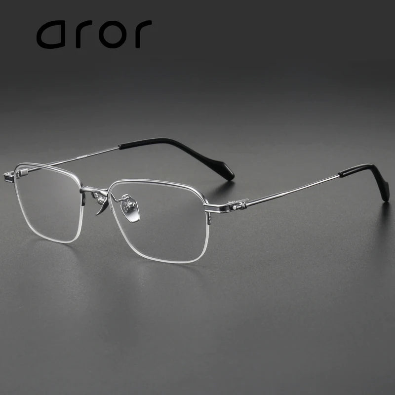 Aror Men's Semi Rim Square Titanium Eyeglasses 10142 Semi Rim Aror