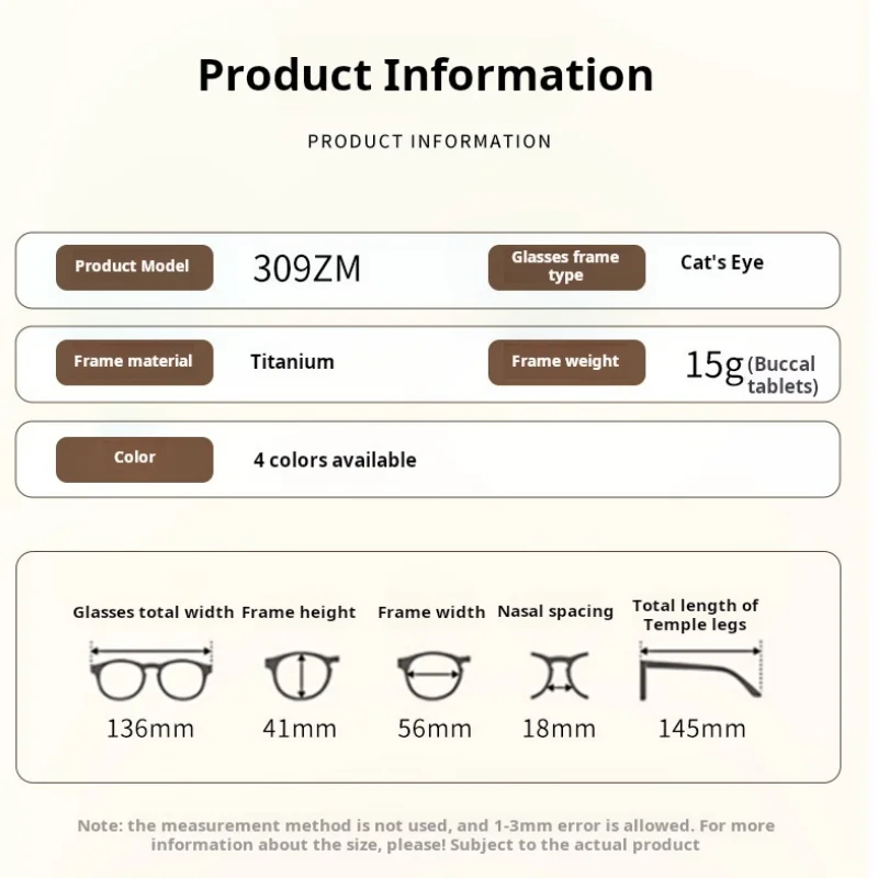 Momoja Women's Rimess Flat Top Cat Eye Titanium Eyeglasses 30944