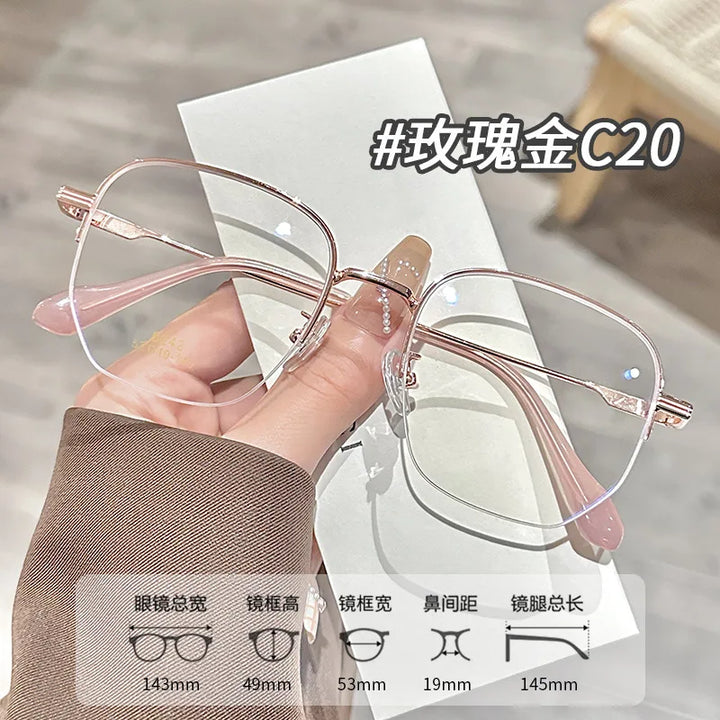 Zirosat Unisex Semi Rim Polygon Square Titanium Eyeglasses 96242