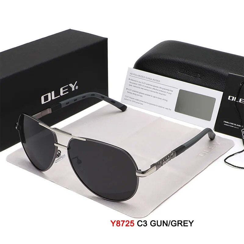 Oley Men's Full Rim Oval Aluminum Magnesium Polarized Sunglasses Y8724 Sunglasses Oley Y8725 C3BOX OLEY 