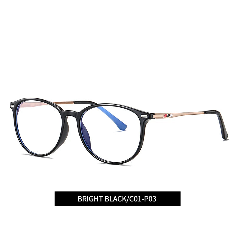 Brightzone Women's Full Rim Oval Round Tr 90 Alloy Eyeglasses 74754 Full Rim Brightzone Bright black C01 P03