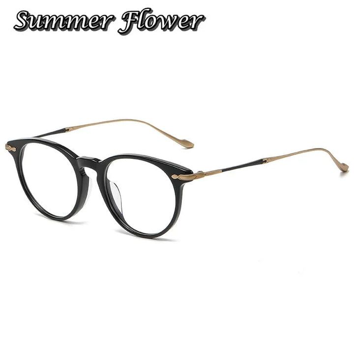 Summer Flower Unisex Full Rim Round Acetate Titanium Eyeglasses 615589