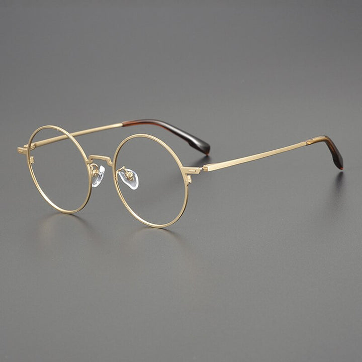 Gatenac Unisex Full Rim Round Titanium Eyeglasses Gxyj1116 Full Rim Gatenac Gold  
