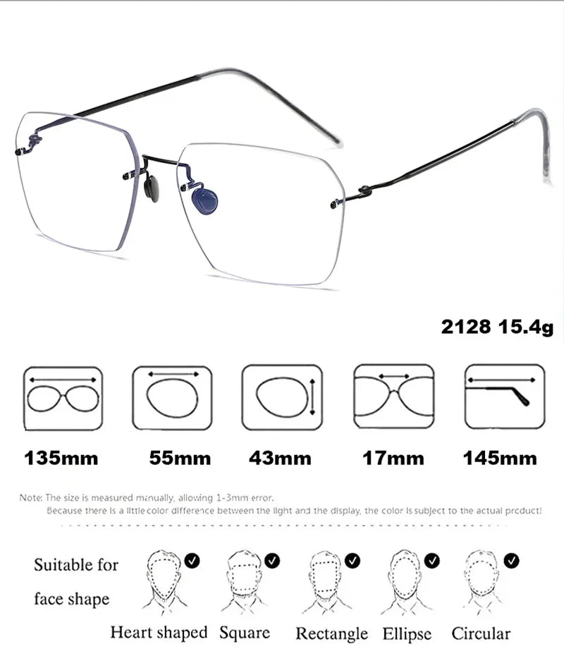Aimee Women's Rimless Polygon Square Titanium Eyeglasses 2128