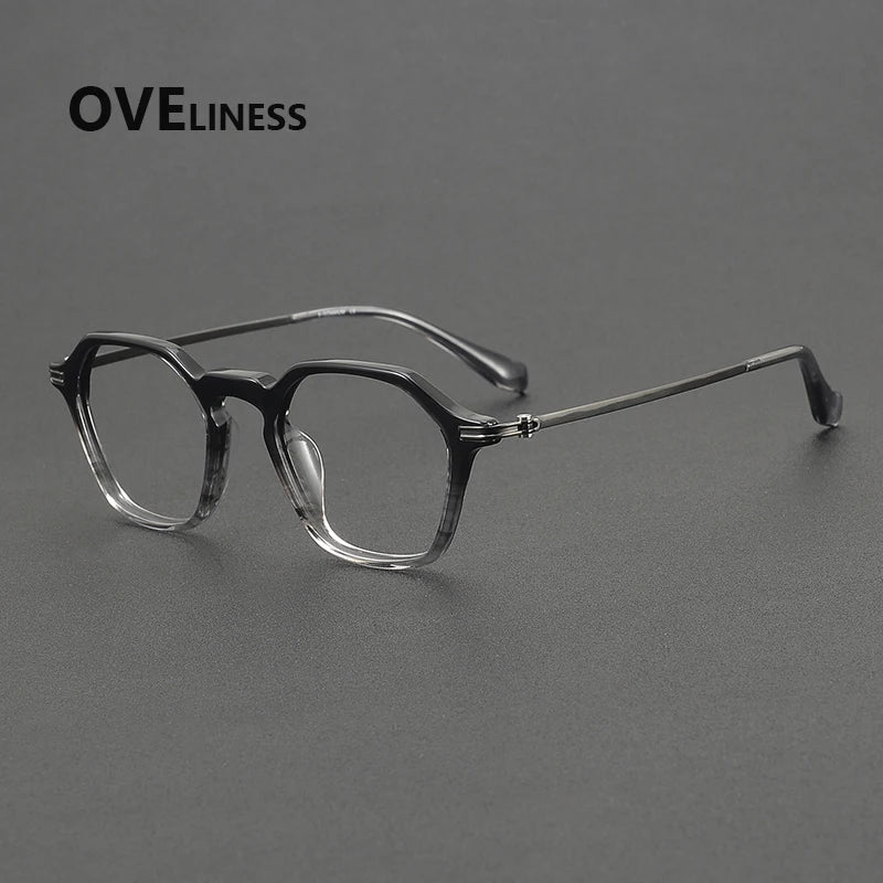 Oveliness Unisex Full Rim Polygon Acetate Titanium Eyeglasses 390013