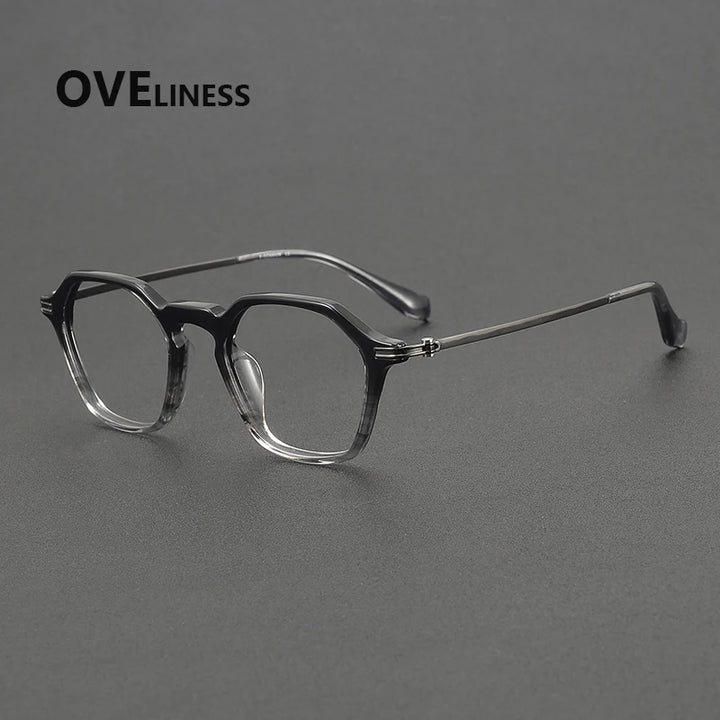 Oveliness Unisex Full Rim Polygon Acetate Titanium Eyeglasses 390013