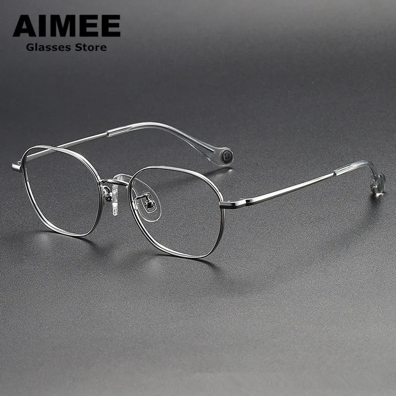 Aimee Unisex Youth's Full Rim Square Titanium Eyeglasses 80945 Full Rim Aimee Silver  