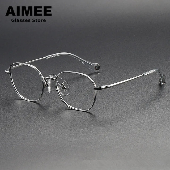 Aimee Unisex Youth's Full Rim Square Titanium Eyeglasses 80945 Full Rim Aimee Silver  