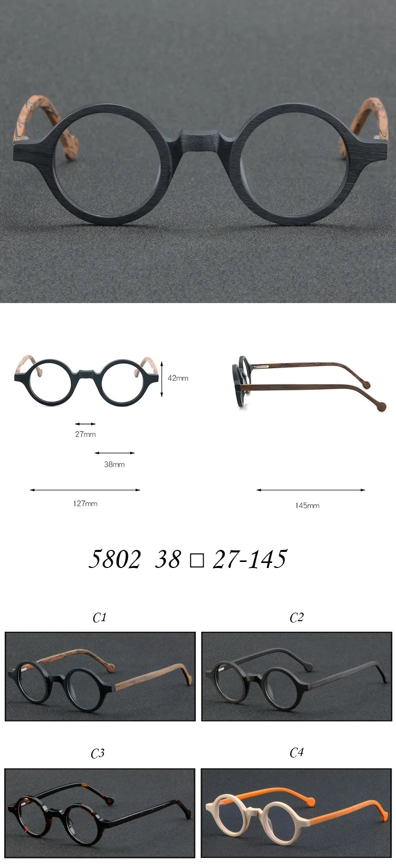 Cubojue Unisex Full Rim Small Round Acetate Reading Glasses 5802 Reading Glasses Cubojue   