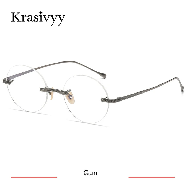 Krasivyy Men's Rimless Round Titanium Eyeglasses K5933 Rimless Krasivyy Gun  