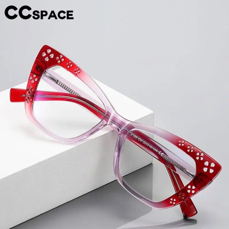 CCSpace Women's Full Rim Cat Eye Tr 90 Titanium Hyperopic Reading Glasses R57000 Reading Glasses CCspace   