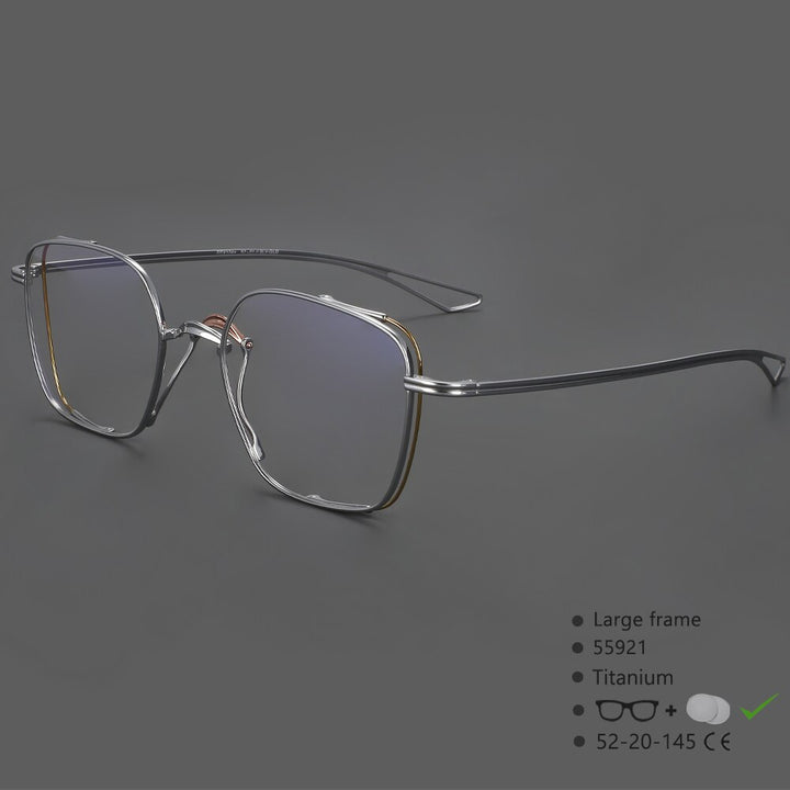 CCSpace Unisex Full Rim Square Hand Crafted Titanium Eyeglasses 55921 Full Rim CCspace Silver China 