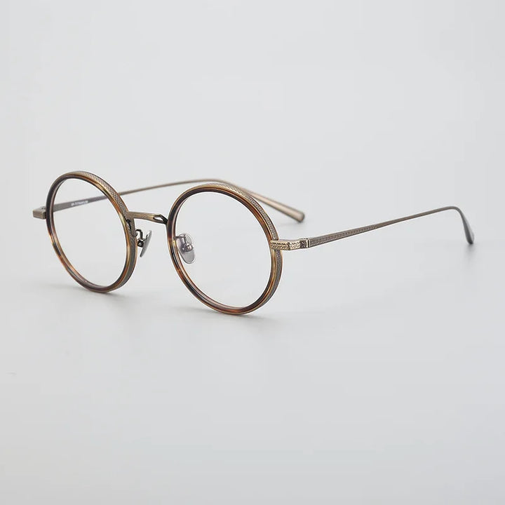 Black Mask Unisex Full Rim Round Titanium Eyeglasses 14026 Full Rim Black Mask Tortoise-Bronze  