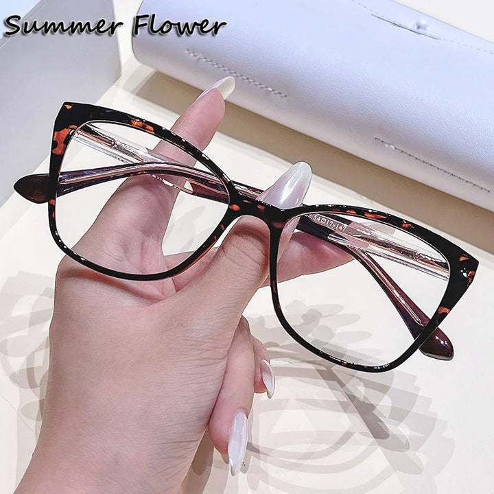 Summer Flower Women's Full Rim Square Cat Eye Tr 90 Titanium Eyeglasses 76003 Full Rim Summer Flower Leopard