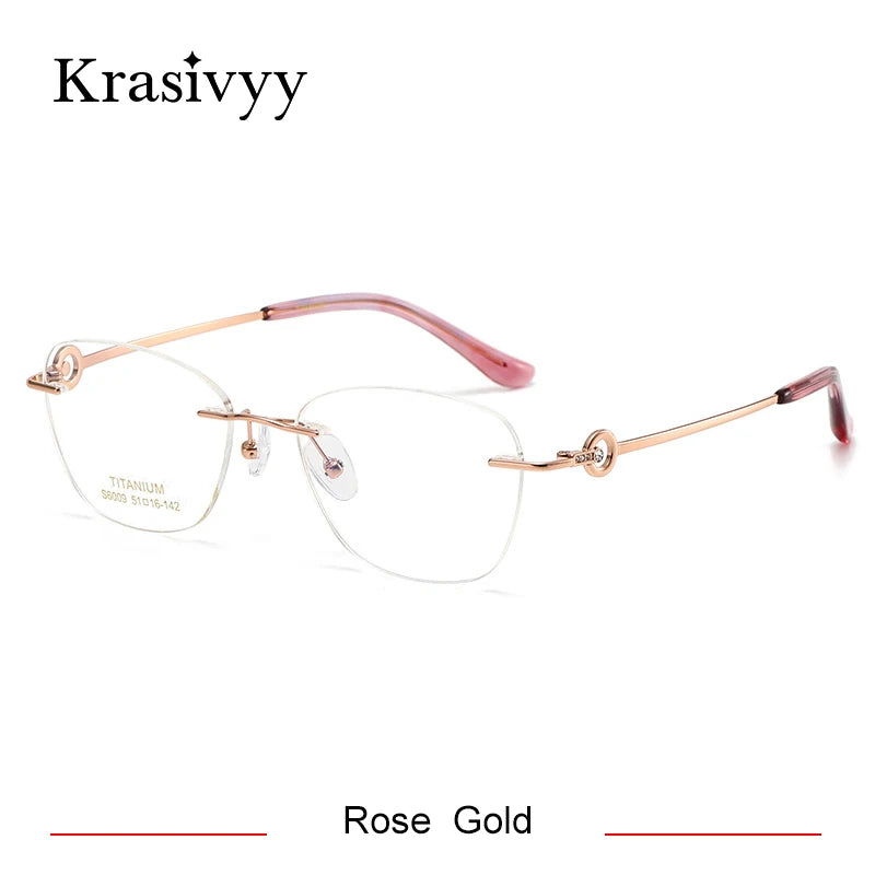 Krasivyy Women's Rimless Oval Titanium Eyeglasses 6009 Rimless Krasivyy Rose Gold  