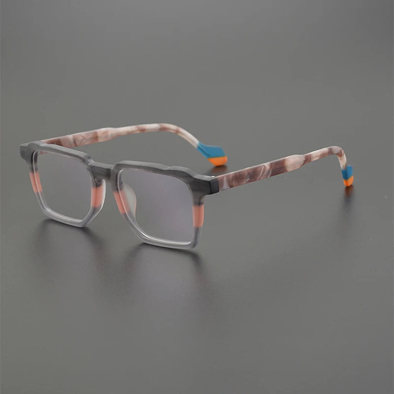 Nobler Unisex Full Rim Brow Line Square Frosted Acetate Eyeglasses 19287 Full Rim Nobler   