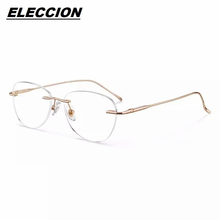 Eleccion Women's Rimless Oval Cat Eye Titanium Eyeglasses 124203 Rimless Eleccion Rose Gold CHINA