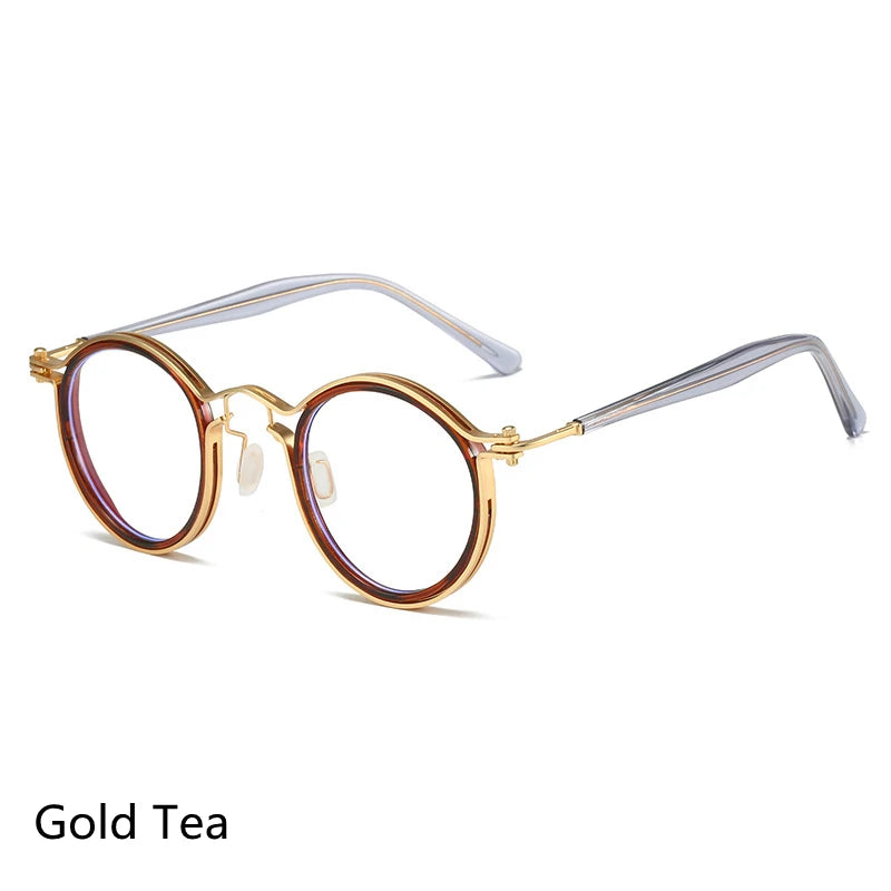 Kocolior Unisex Full Rim Round Alloy Acetate Hyperopic Reading Glasses 2203 Reading Glasses Kocolior Gold Tea 0 