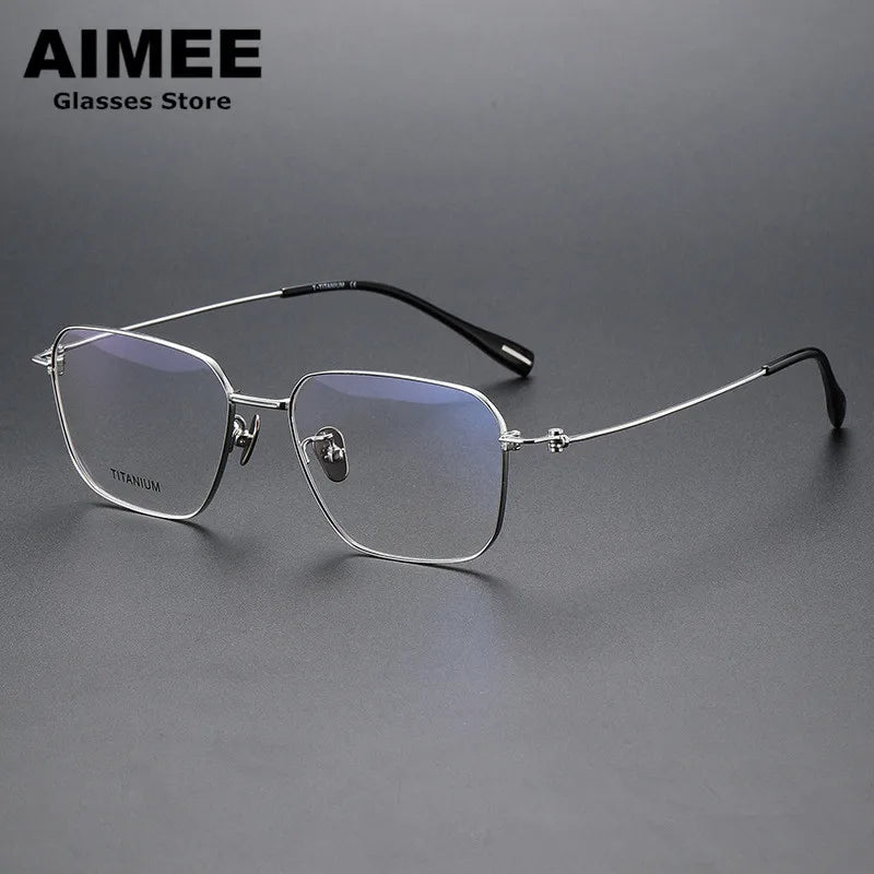 Aimee Unisex Full Rim Square Polygon Titanium Eyeglasses 80914 Full Rim Aimee Silver  