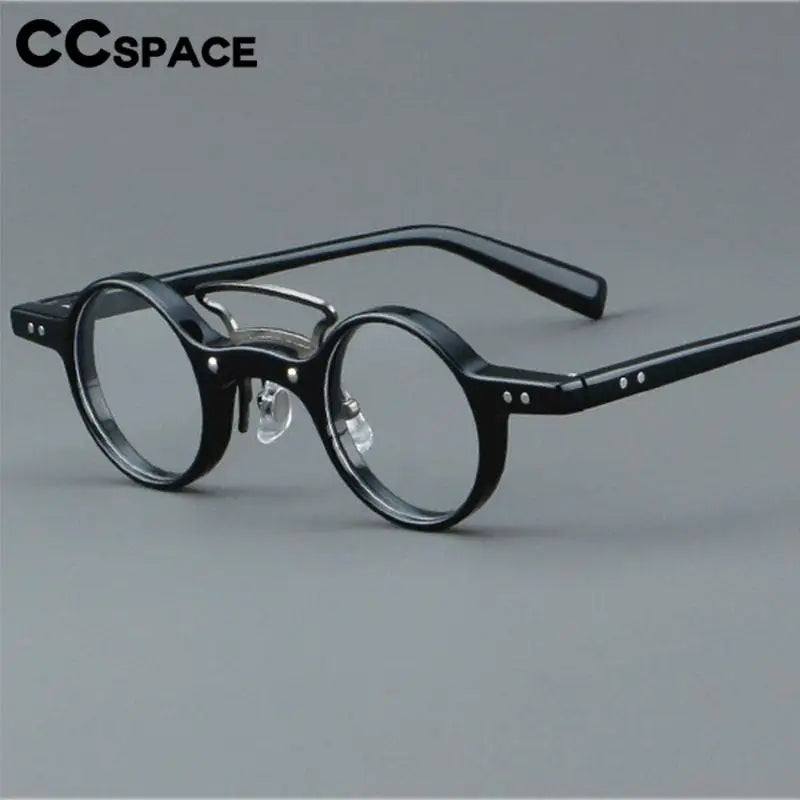 CCSpace Unisex Full Rim Small Round Acetate Alloy Double Bridge Eyeglasses 57206 Full Rim CCspace   