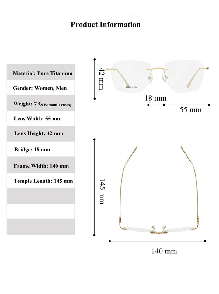 Chashma Ochki Unisex Rimless Polygon Square Titanium Eyeglasses 96612