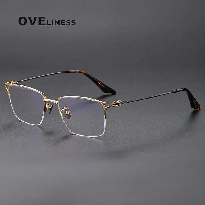 Oveliness Unisex Semi Rim Square Titanium Acetate Eyeglasses 81002 Semi Rim Oveliness gold  