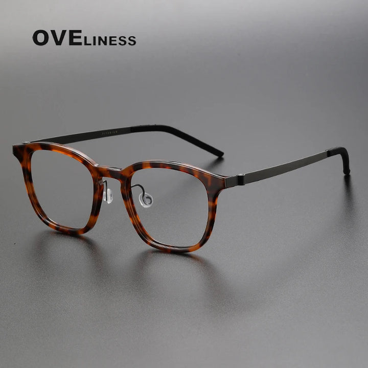 Oveliness Unisex Full Rim Square Acetate Titanium Screwless Eyeglasses 1047 Full Rim Oveliness tortoise  