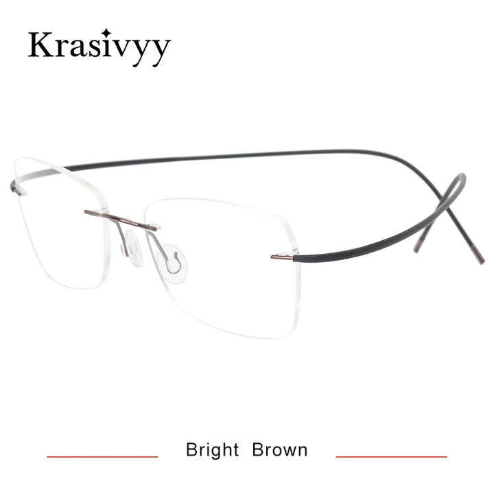 Krasivyy Unisex Rimless Oval Titanium Eyeglasses 1615 Rimless Krasivyy Bright Brown  