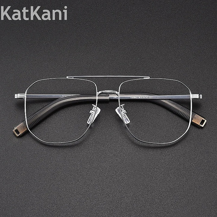 KatKani Men's Full Rim Square Double Bridge Titanium Eyeglasses Km0942 Full Rim KatKani Eyeglasses   