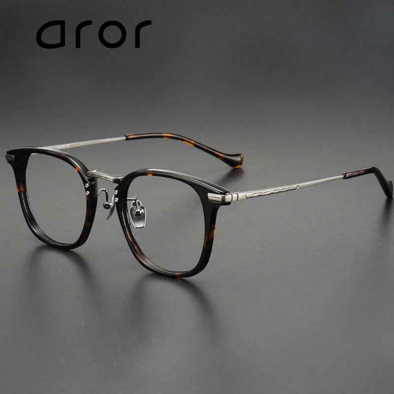 Aror Unisex Full Rim Square Titanium Acetate Eyeglasses 10164 Full Rim Aror