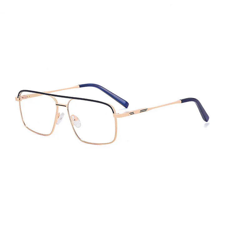 Ralferty Women's Full Rim Square Double Bridge Alloy Eyeglasses R91322 Full Rim Ralferty C4 Blue Gold CHINA 