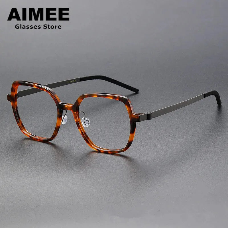 Aimee Unisex Full Rim Polygon Square Titanium Acetate Eyeglasses 11824