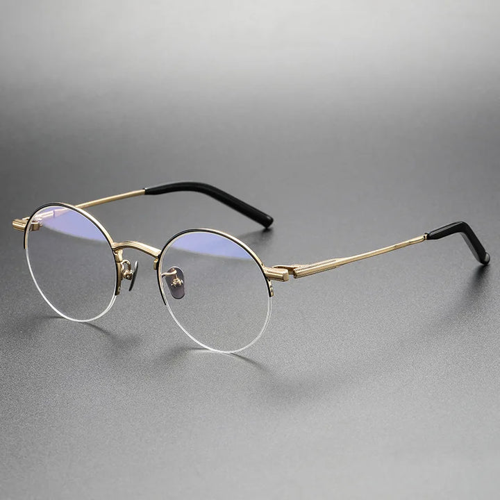 Aimee Unisex Semi Rim Round Titanium Eyeglasses 19185 Semi Rim Aimee Black-Golden  