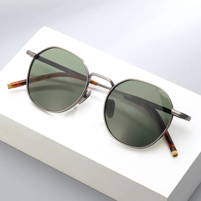 Black Mask Men's Full Rim Titanium Round Polarized Sunglasses 14045 Full Rim Black Mask   