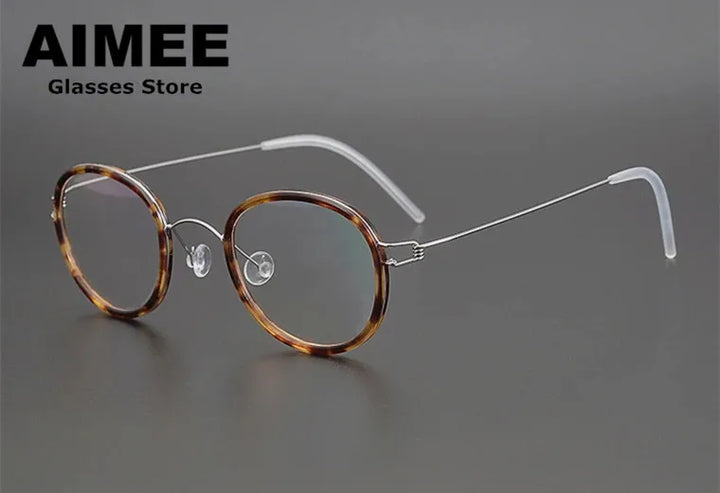 Aimee Unisex Full Rim Round Screwless Titanium Acetate Eyeglasses 13822 Full Rim Aimee Tortoise Silver  