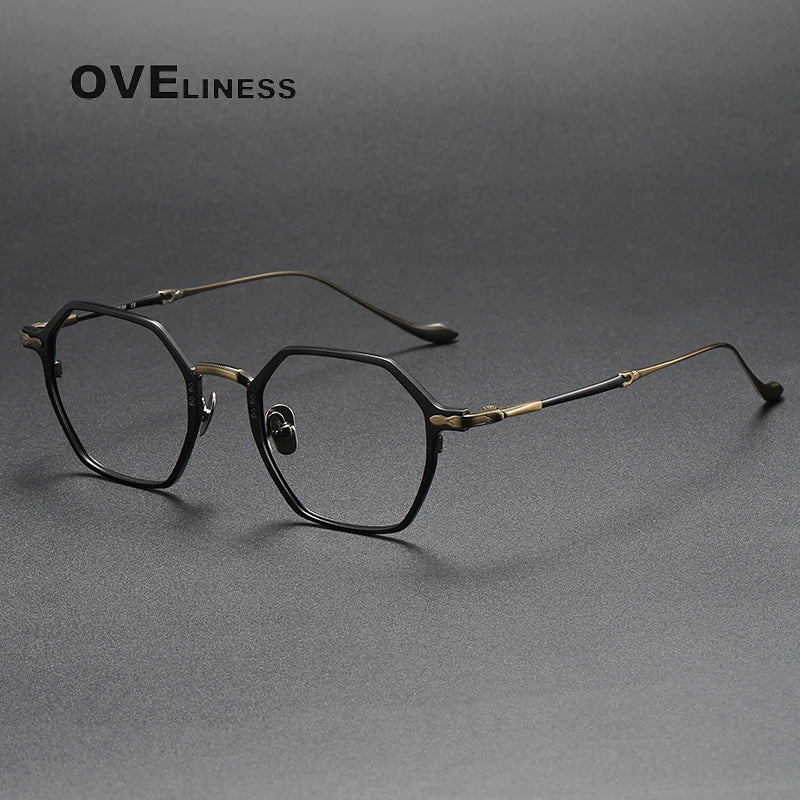 Oveliness Unisex Full Rim Polygon Titanium Eyeglasses Om3133 Full Rim Oveliness black bronze  